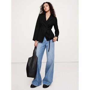 Black Drapey Twill Wrap Blazer